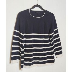 Brooks Brothers "346" Womens XL Striped Cotton Sweater‎ Navy White Nautical